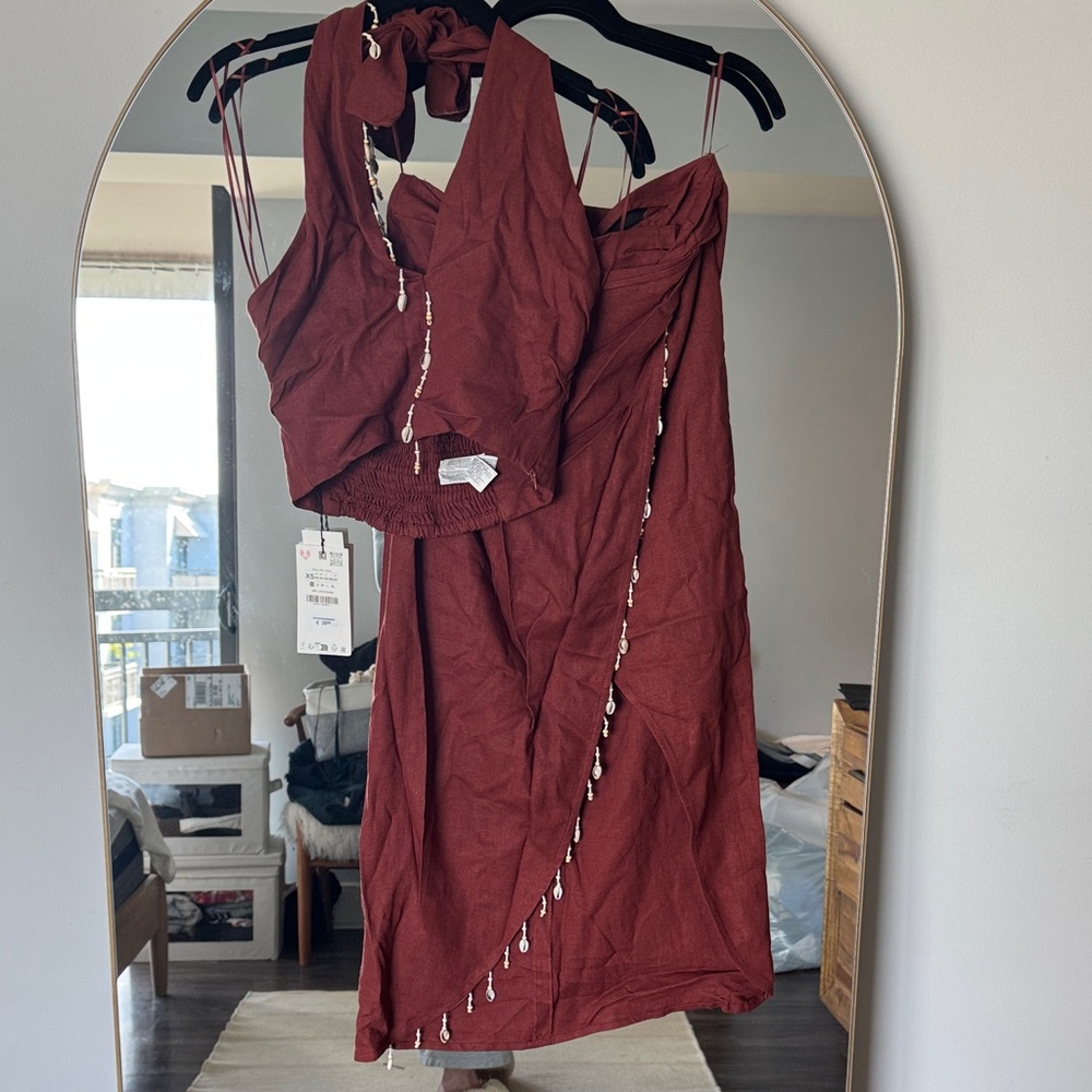 Zara Rust Red Two-Piece with Beaded Details